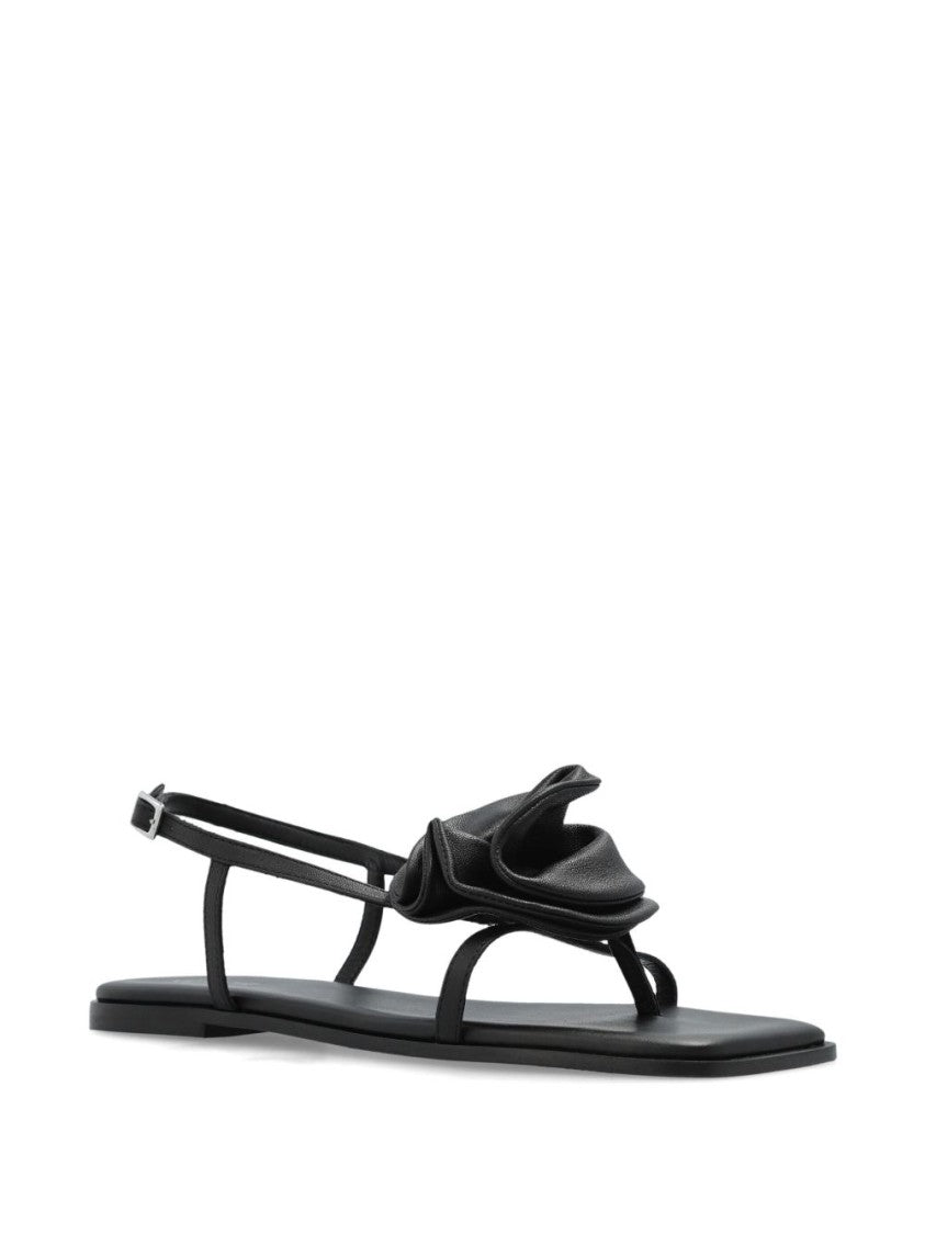 Vic Matié Black Floral Appliqué Square Slingback Sandals