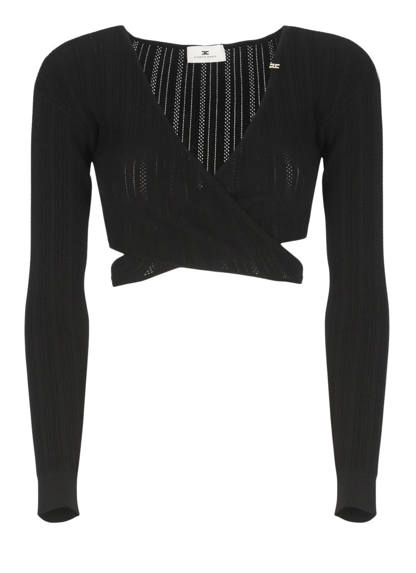 Elisabetta Franchi Black Viscose Top With Deep V-Neck