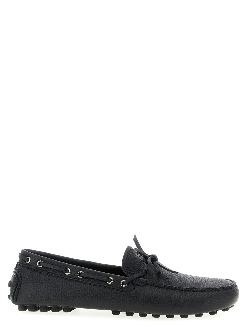 Prada Hammered Leather Loafers With Enamelled Logo