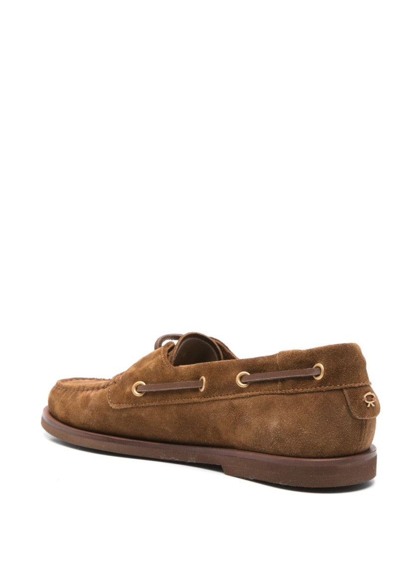 Gianvito Rossi Beige Suede Loafers With Subtle Lacing Details