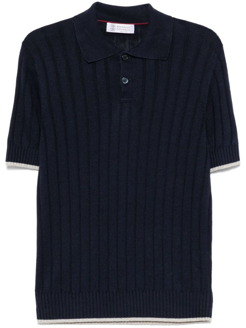 Brunello Cucinelli Navy Blue Polo With Contrasting Border