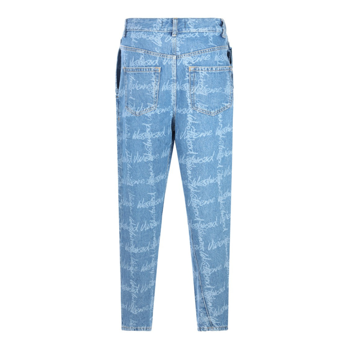 Vivienne Westwood Light Blue Denim Jeans With Signature Logo Print And Tapered Fit