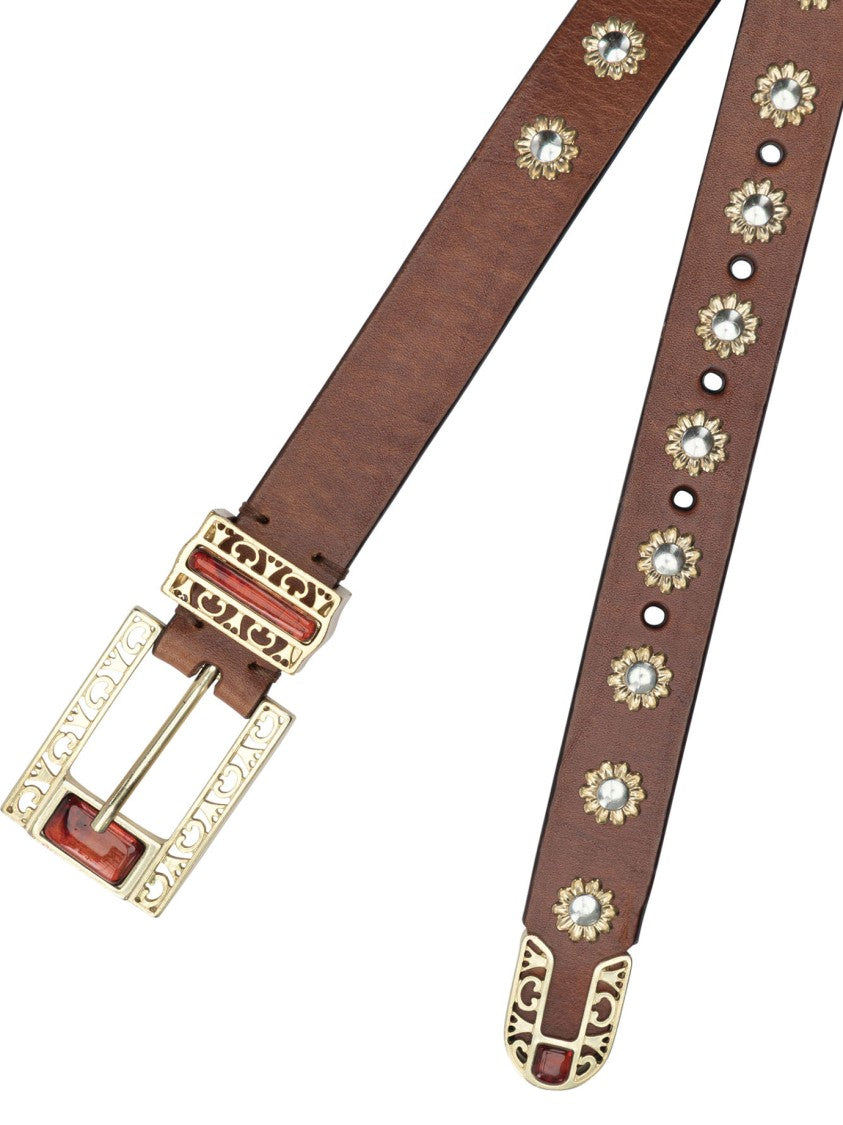 Golden Goose Embroidered Cowhide Leather Belt