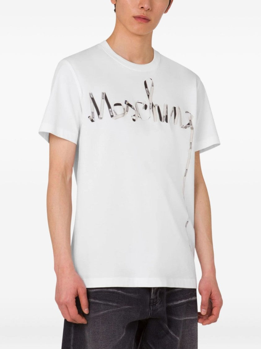 Moschino White Multicolour Logo Print Cotton T-Shirt
