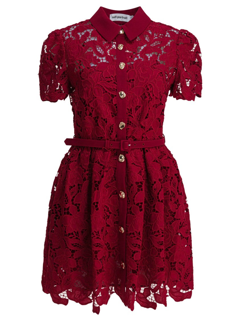 Self-Portrait Bordeaux Mini Dress With Floral Lace