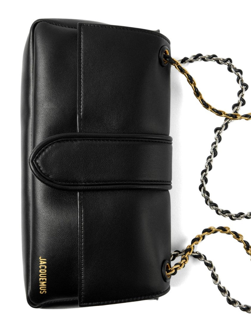Jacquemus Black Rectangular Gold-Tone Chain Bag