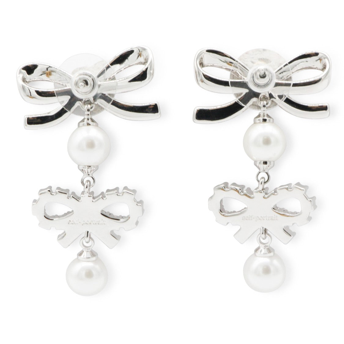 Self-Portrait Silver Pearl Crystal Earrings