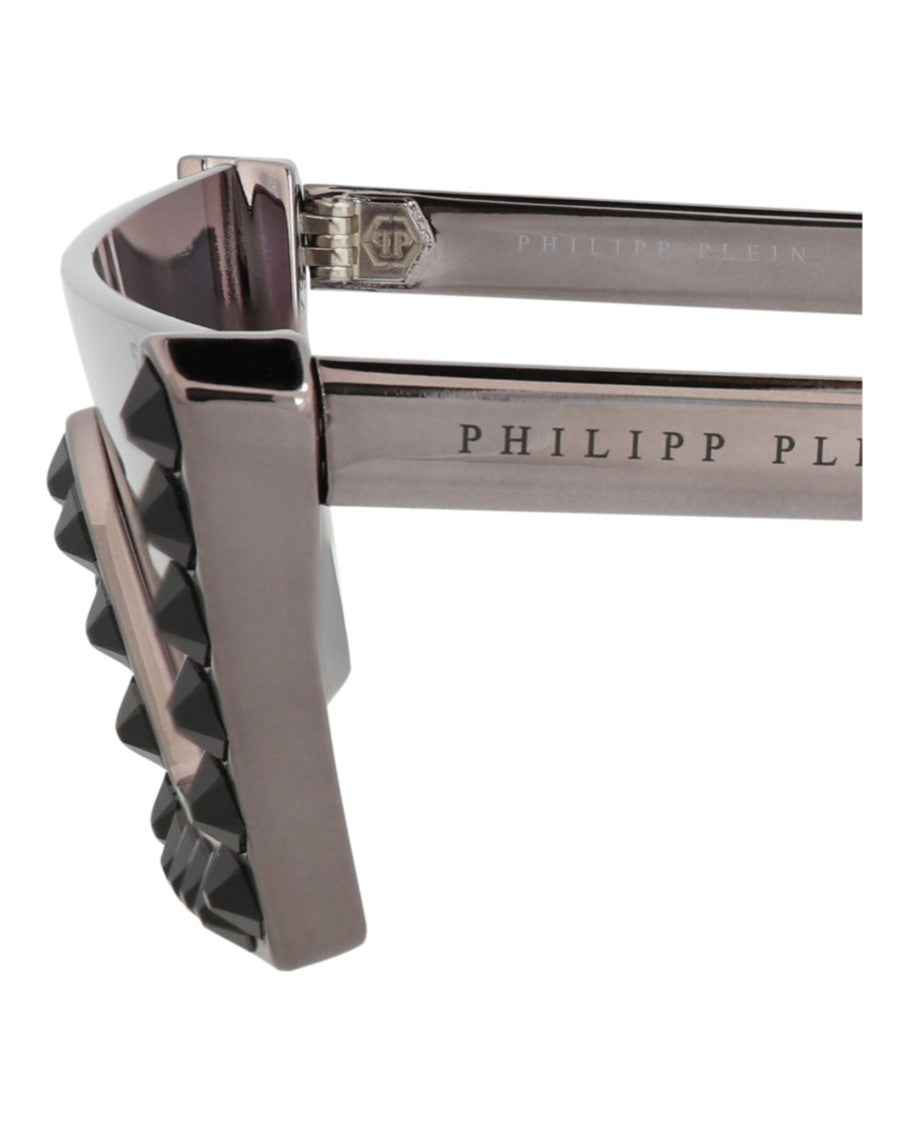 Philipp Plein Shield-Shaped Metal Sunglasses With Studded Accents