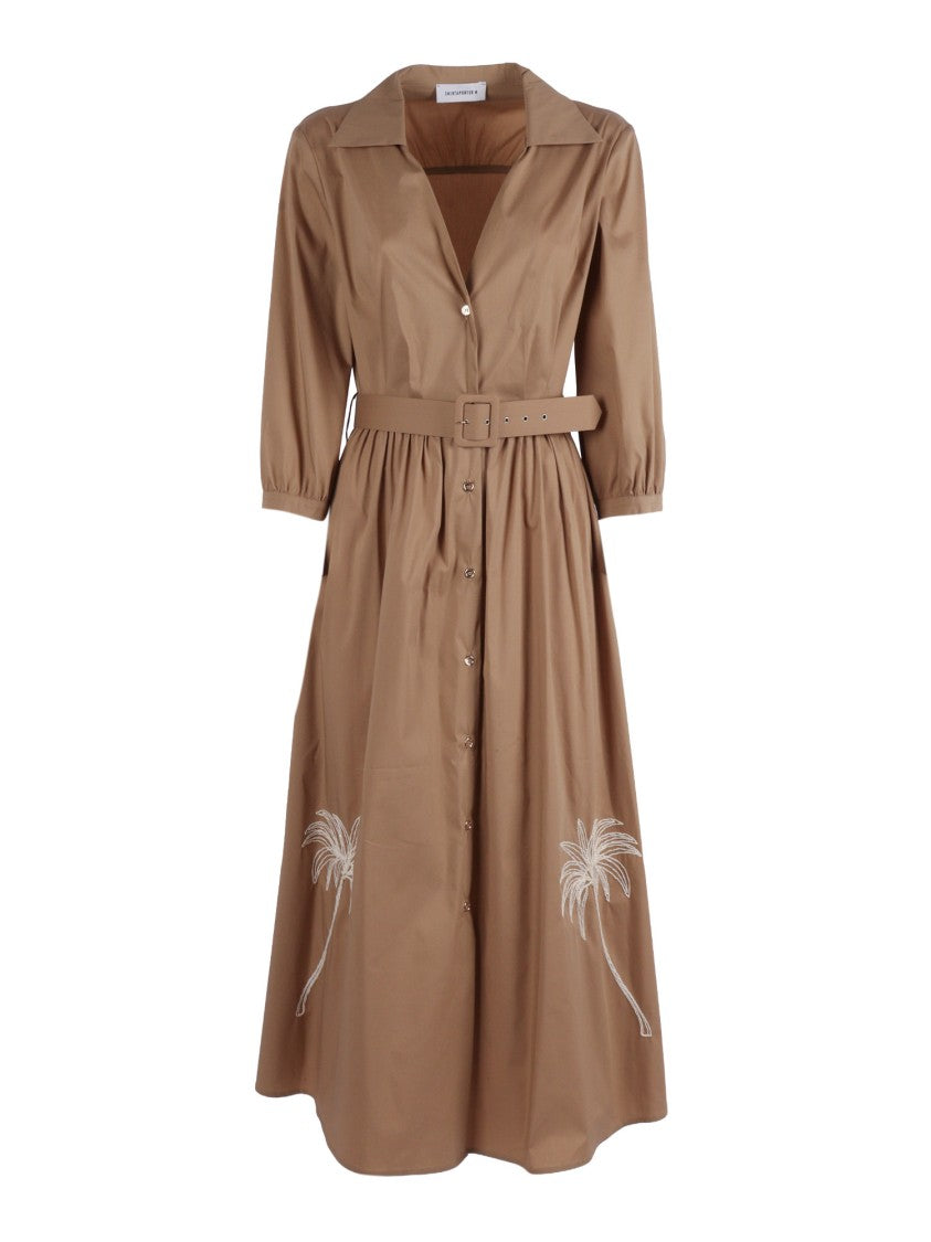 Shirt A Porter Belted Palm Embroidered Midi Dress