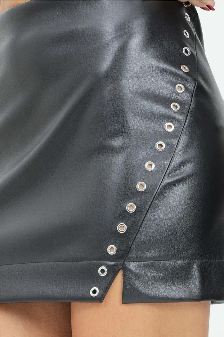 Patrizia Pepe Mini Faux Leather Skirt - Black