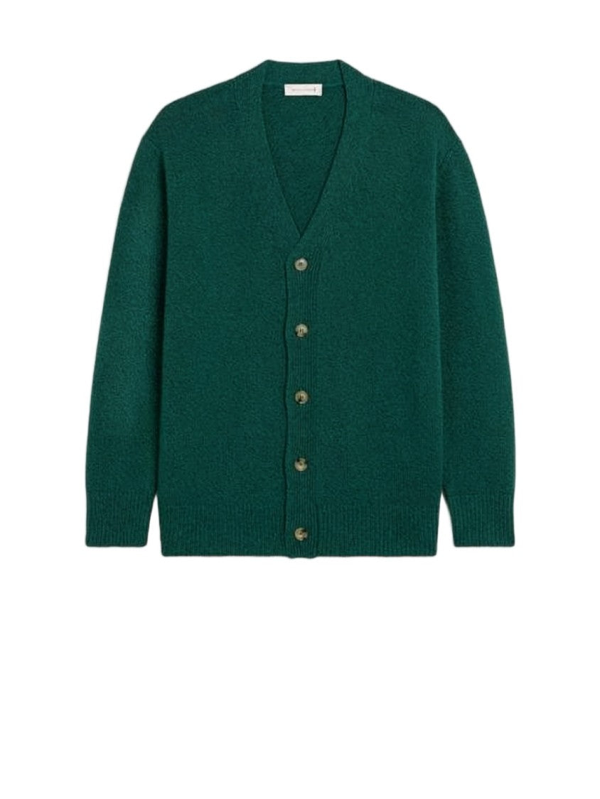 Mackintosh Deep Green Cardigan With V-Neckline And Button Closure