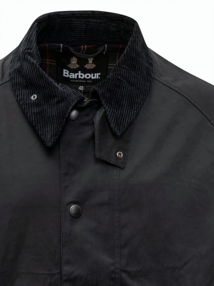 Barbour Matte Black Jacket With Corduroy Collar