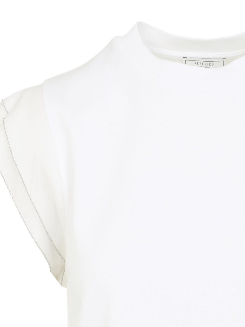 Peserico Boxy White Shirt With Layered Flutter Sleeves