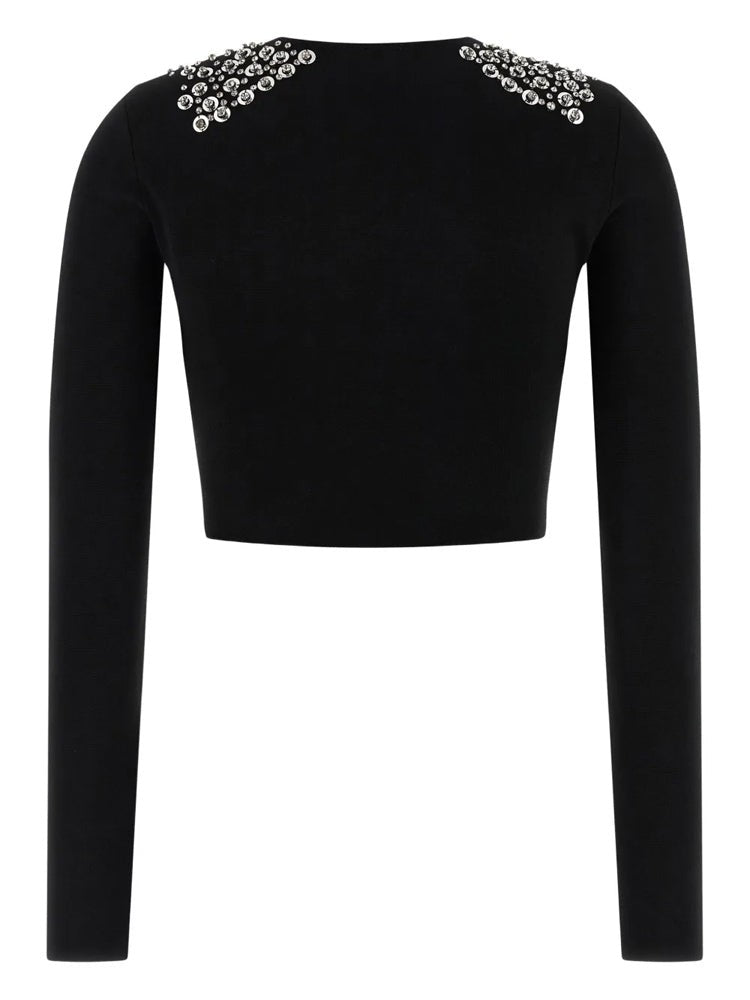 Pinko Cropped Fitted Sweater With Embellished Neckline