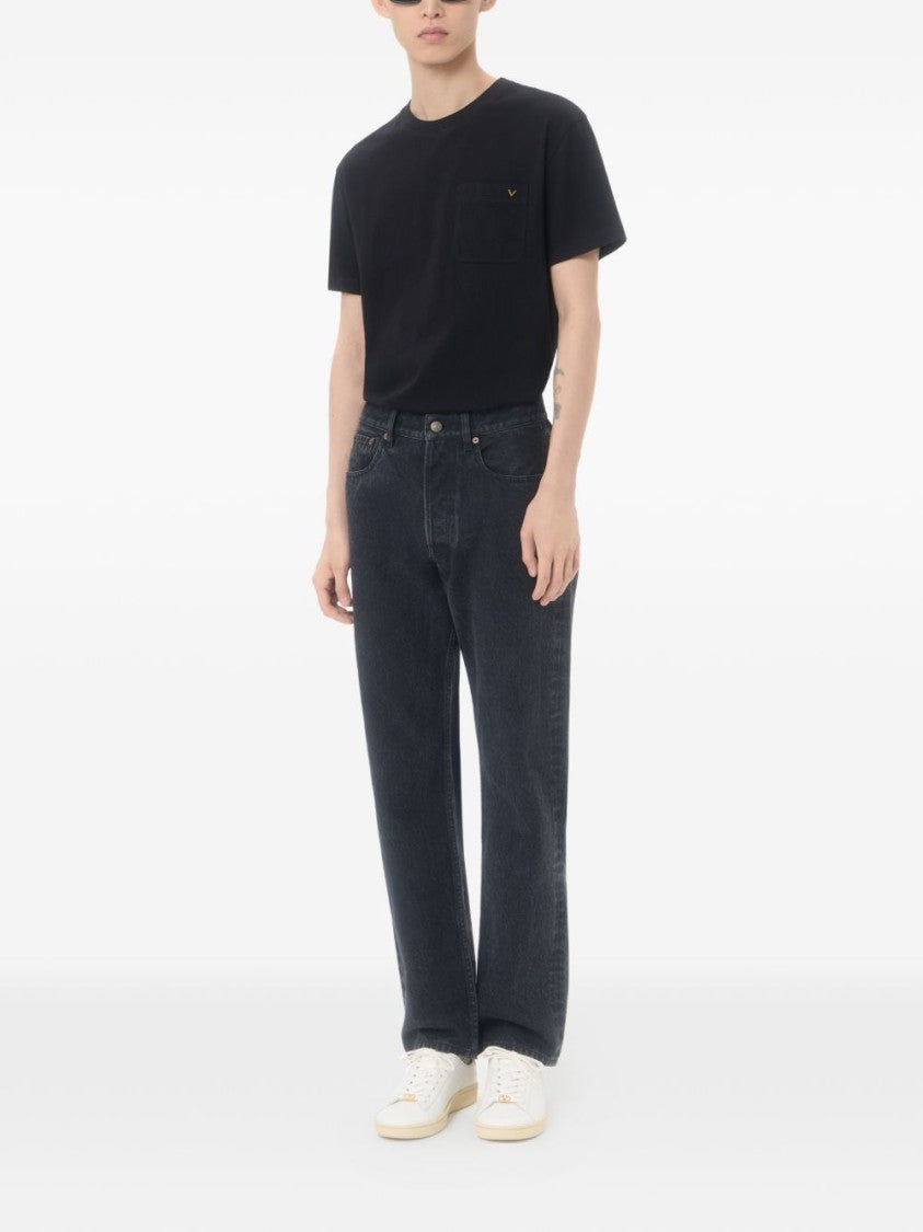Valentino Garavani Black Cotton Vgold Pocket T-Shirt