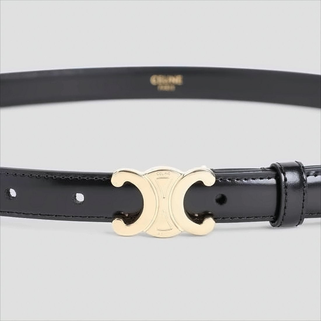 Celine Narrow Leather Belt With Polished Gold-Tone Double-C Buckle