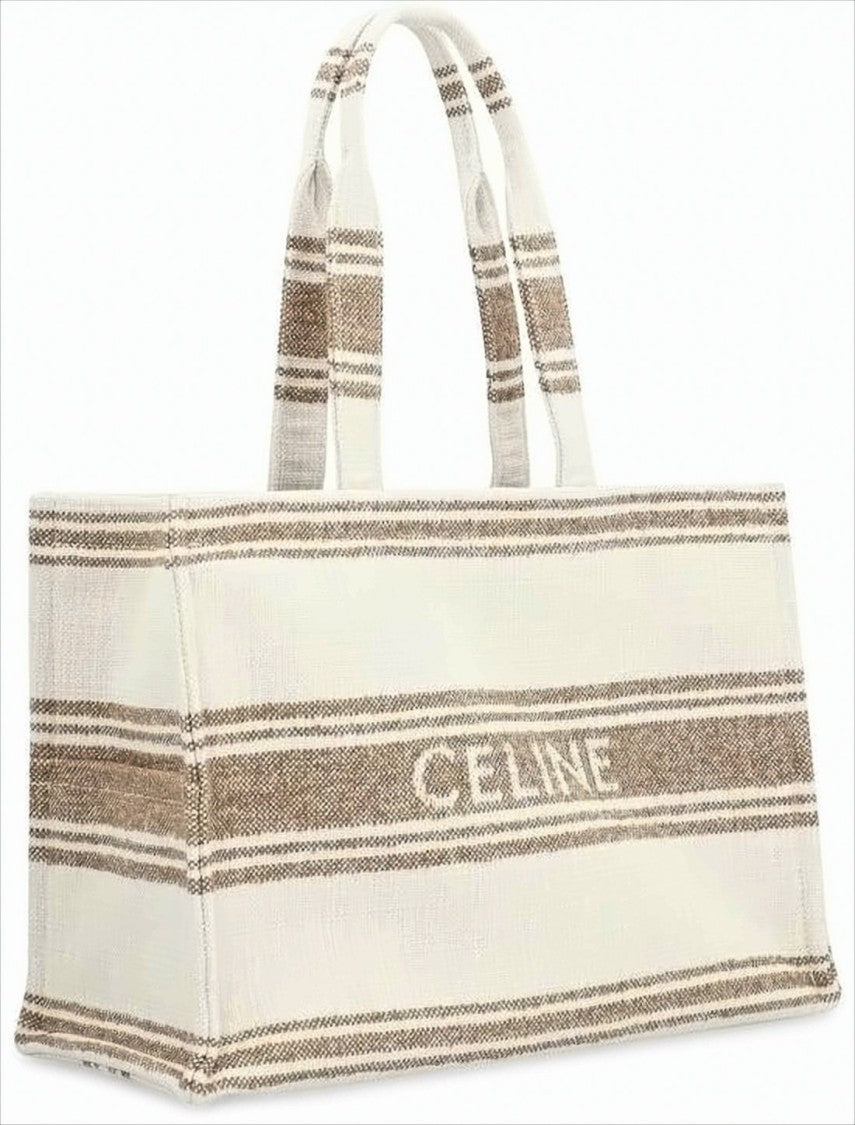 Celine Woven Rectangular Tote Bag With Textured Stripes