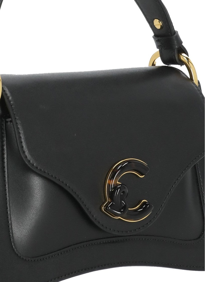 Coccinelle Structured Black Leather C-Me Small Bag With Flap Closure