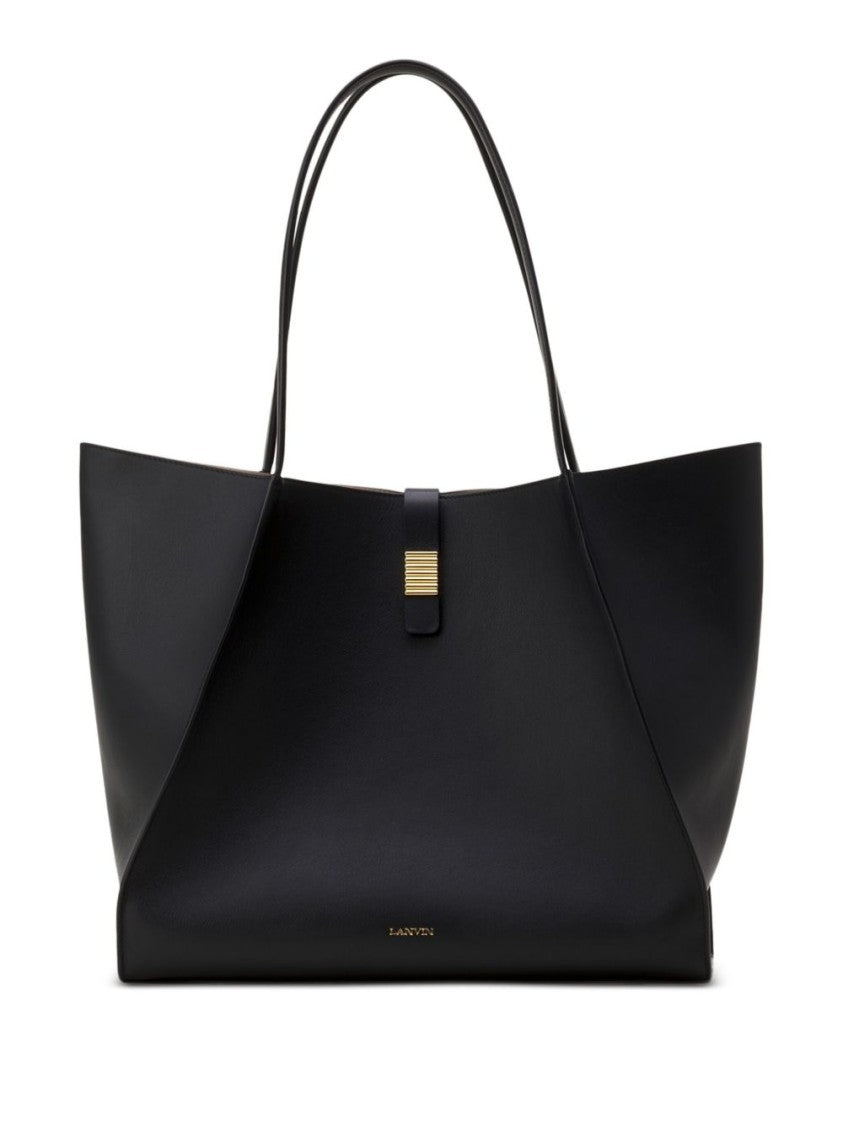 Lanvin Black Structured Leather Subtle Gold Bag