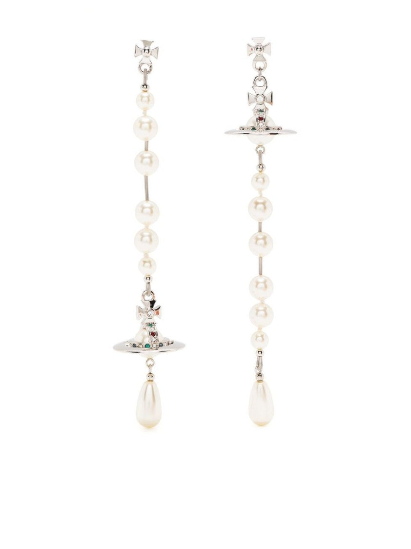 Vivienne Westwood Long Drop Earrings With Silver Orb Charm