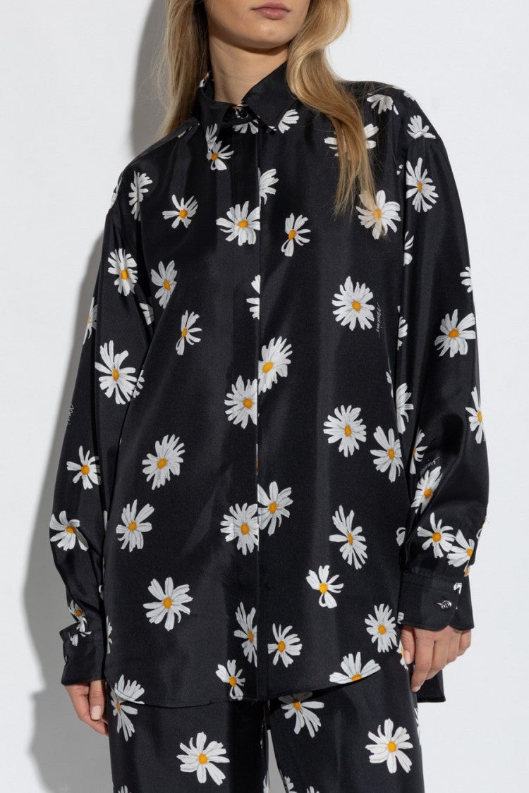 Moschino Black Silk Daisy-Print Shirt