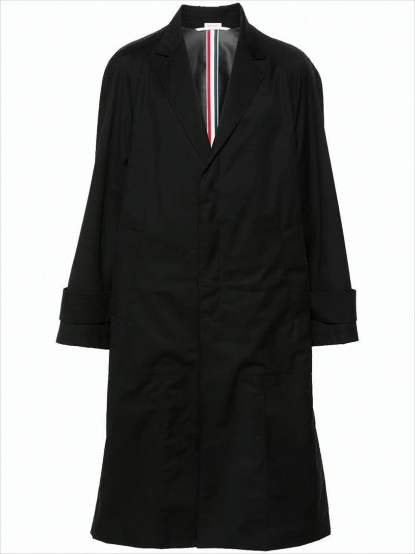 Thom Browne Long Black Wool Coat With Tailored Silhouette And Tricolor Accents