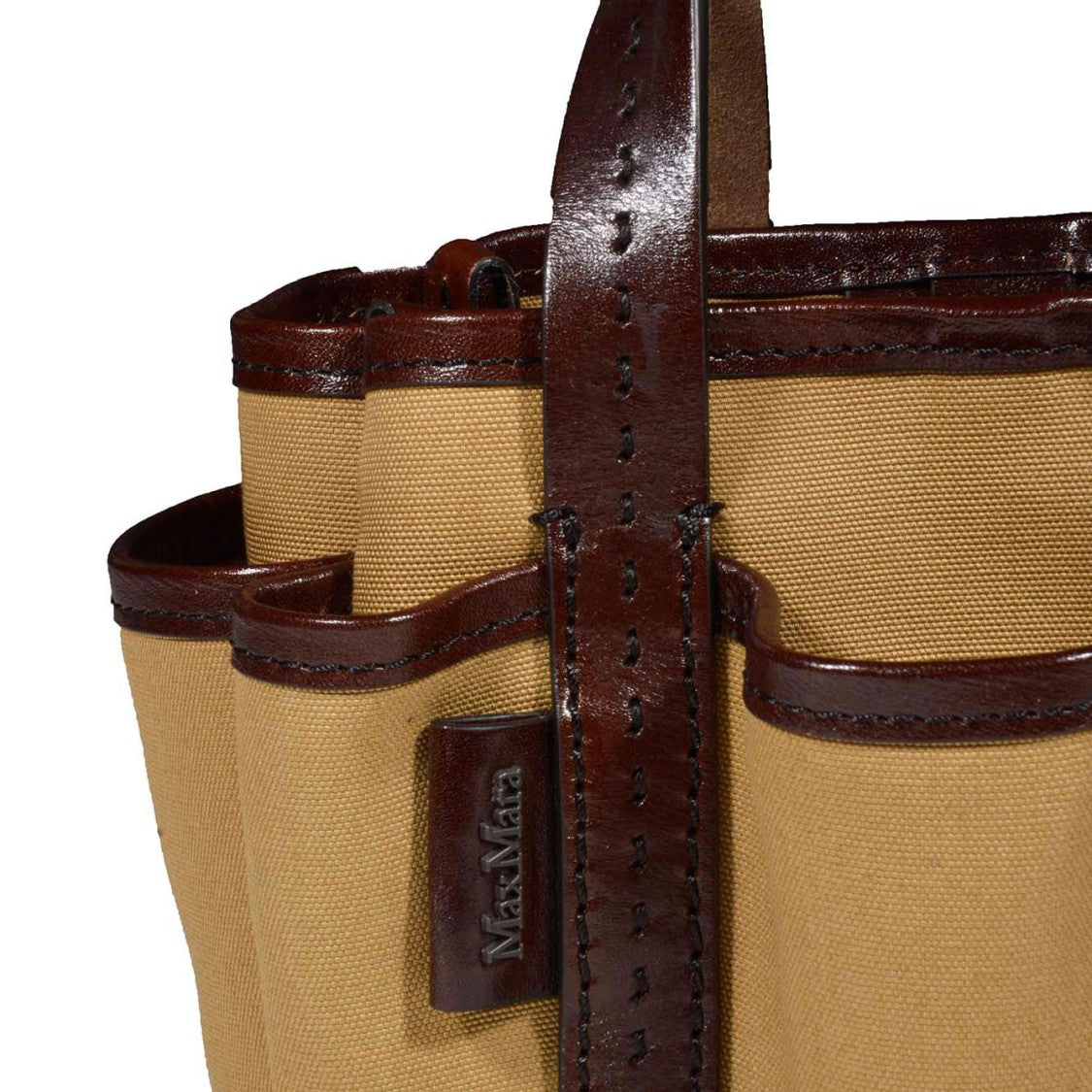 Max Mara Leather Cotton Canvas Giardiniera Mini Handbag