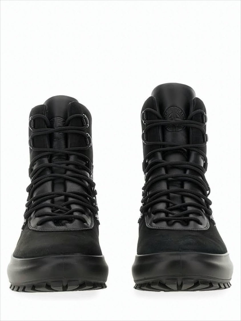 Stone Island High-Top Boots With Matte Black Finish And Design