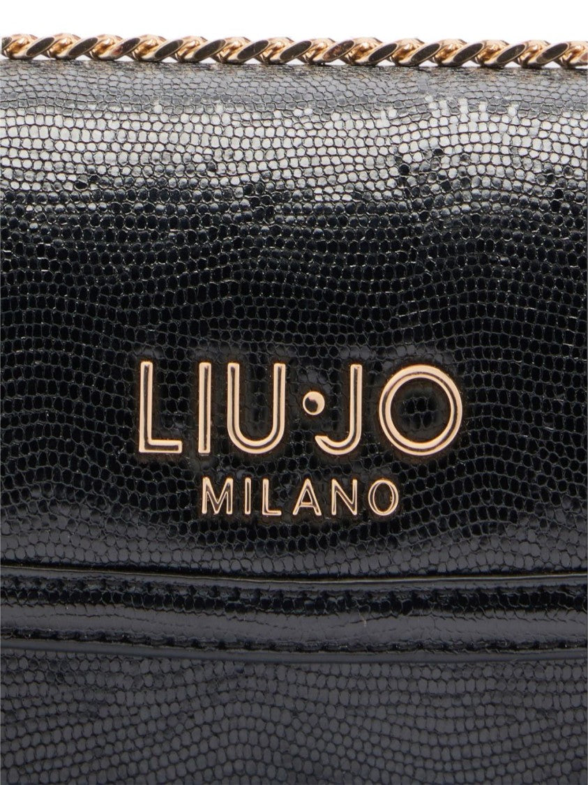 Liu Jo Black Lizard Effect Chain Shoulder Bag