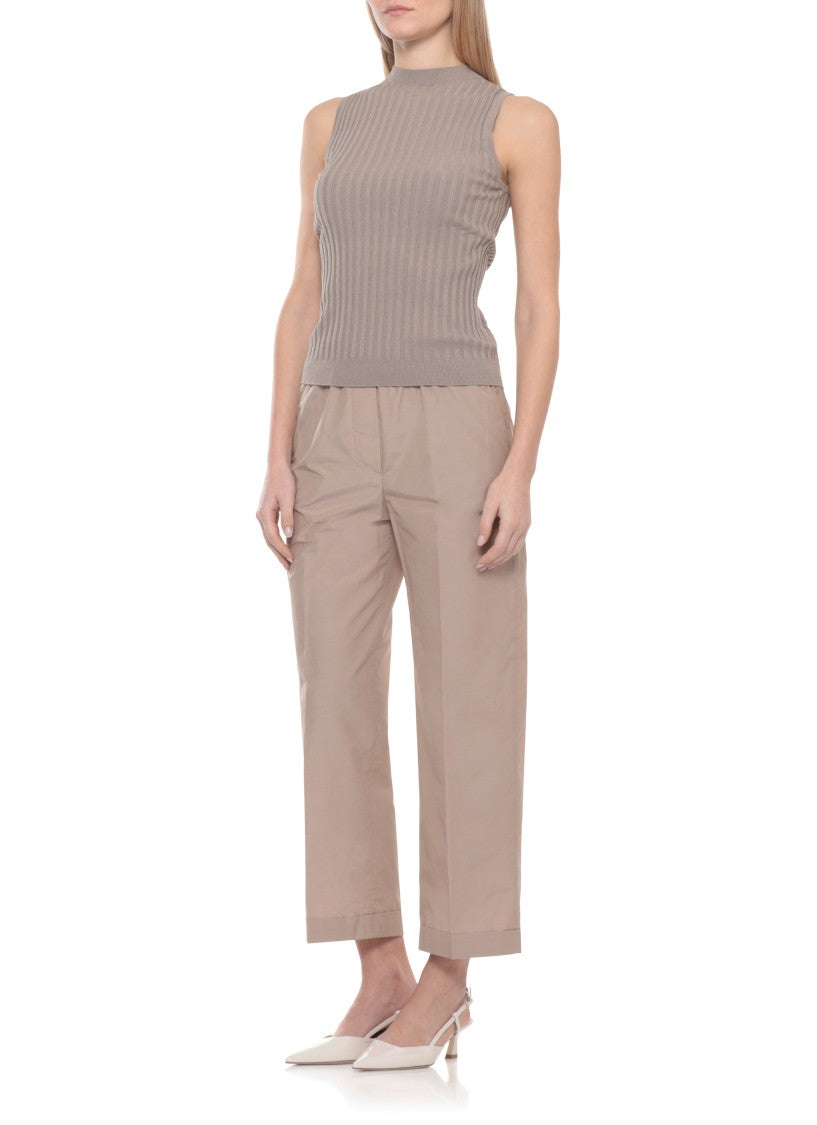 Peserico Brown Ribbed Pattern Cotton Tank Top
