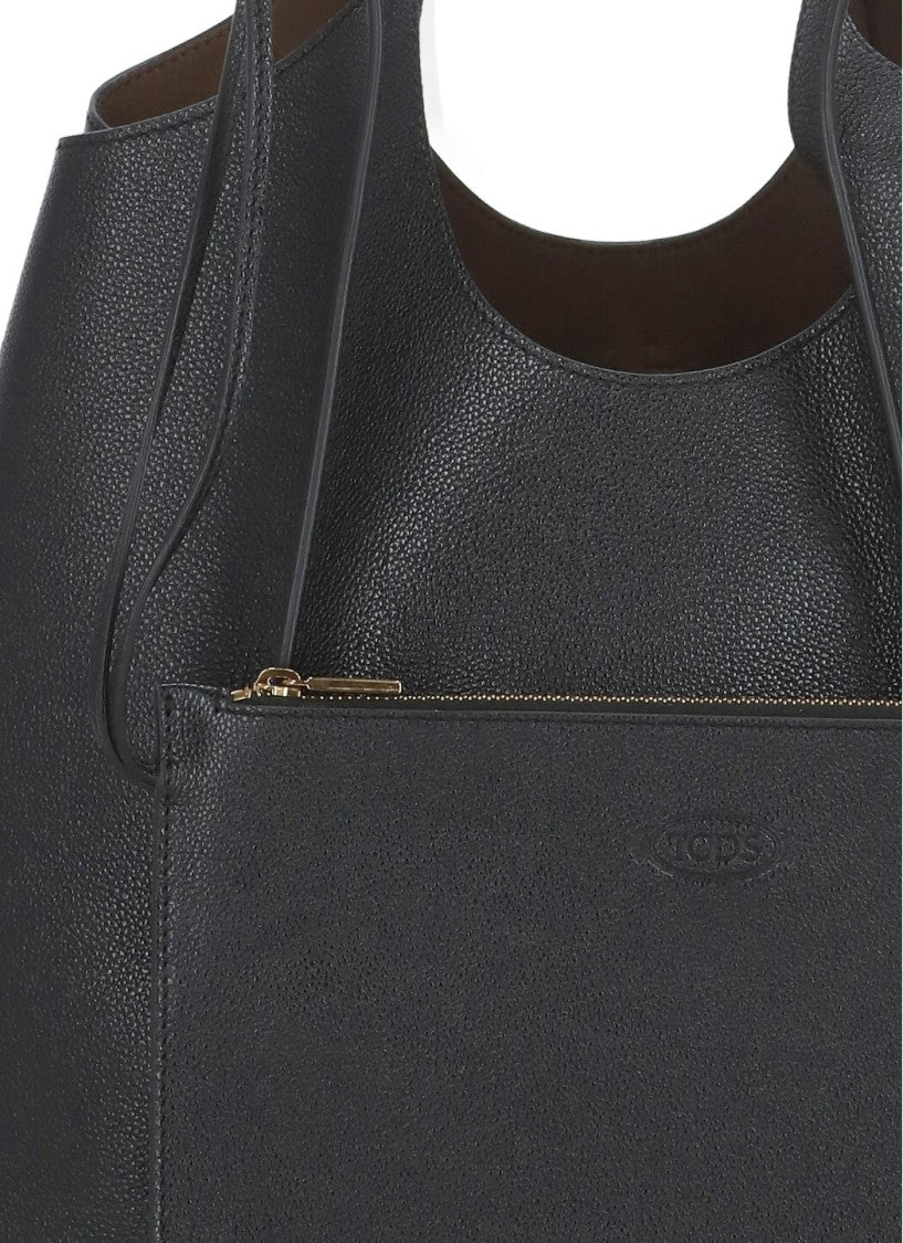 Tod's Black Pebbled Leather Shopping Tote Bag