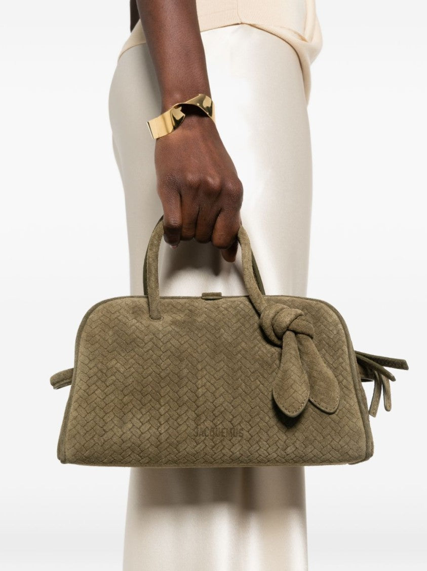 Jacquemus Khaki Green Woven Knot Zip Bag