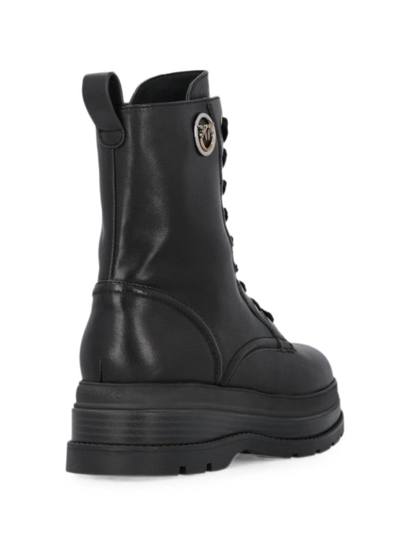 Pinko Lace-Up Smooth Leather Metallic Detail Boots