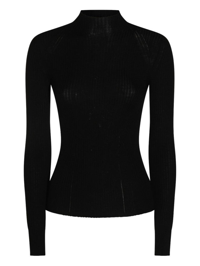 Twin-Set Fitted Ribbed Knit Sweater With High Neckline
