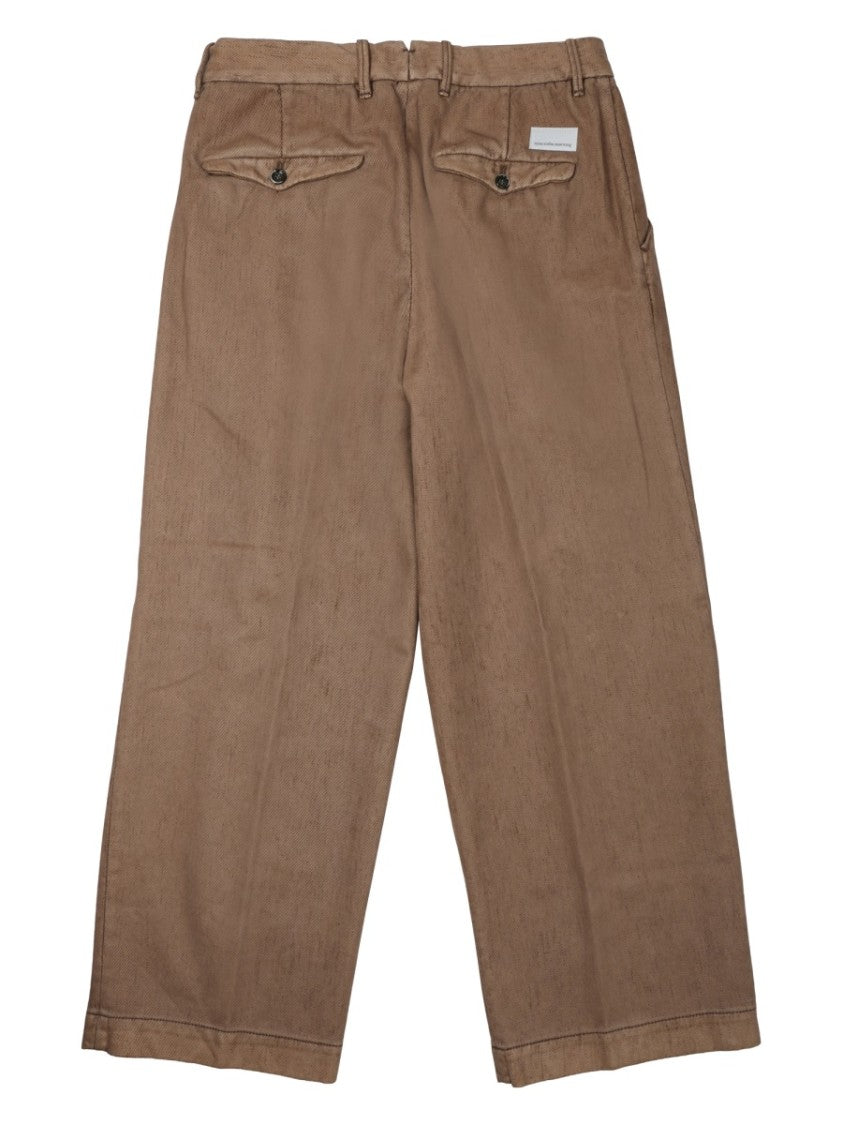 Nine In The Morning Neutrals Mid-Rise Pleated Cotton Wide-Leg Pants