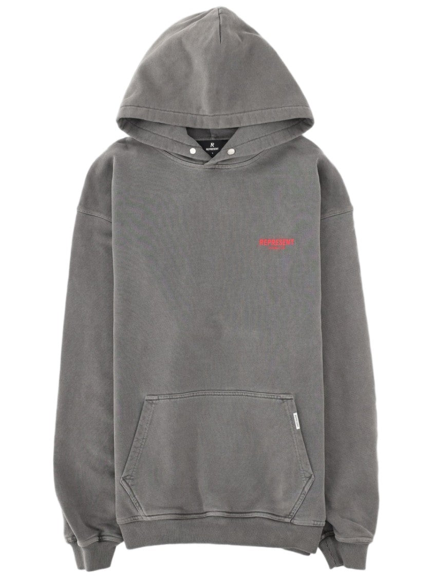 Represent Track Relaxed Fit Washed Grey Cotton Hoodie