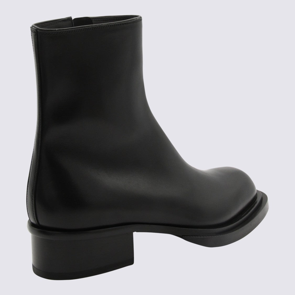 Alexander Mcqueen Minimalist Black Leather Boots With Elevated Block Heel