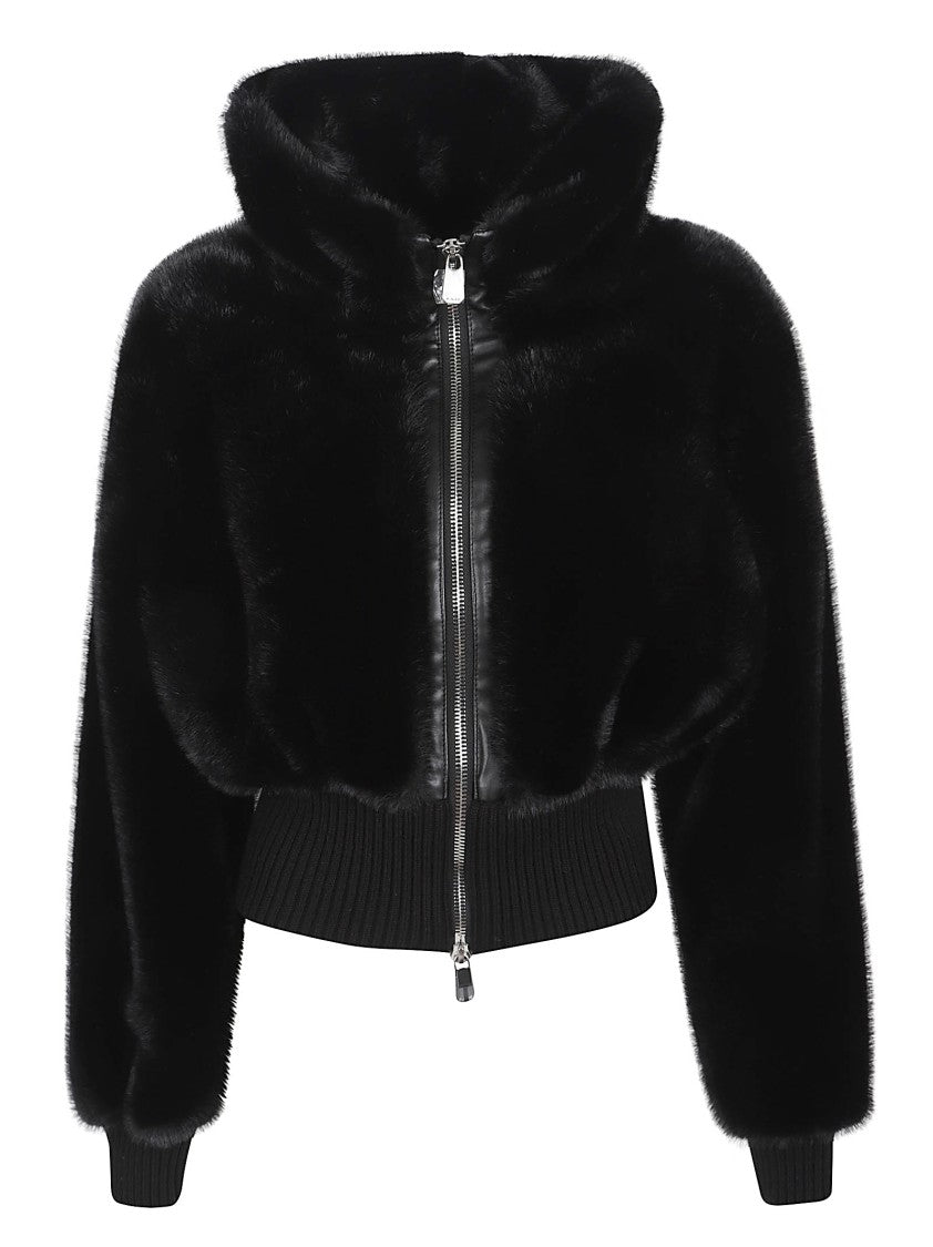 Pinko Cropped Black Faux Fur Jacket