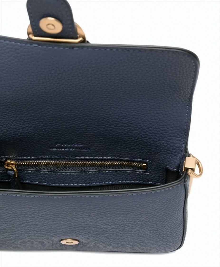 Pinko Blue Grained Leather Shoulder Bag