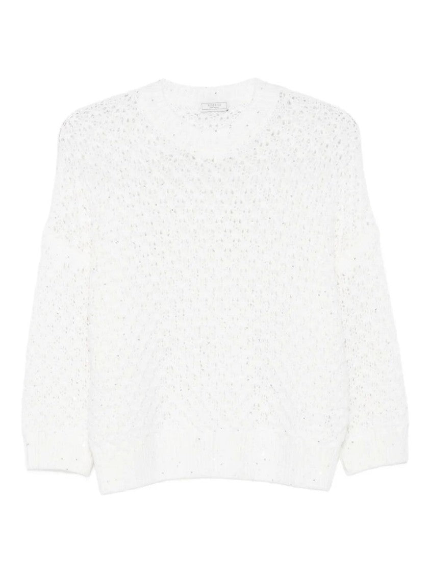 Peserico Open-Knit White Tricot Sweater