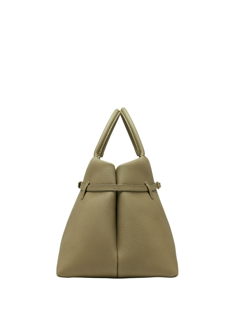 Manu Atelier Olive Green Hammered Leather Shoulder Bag
