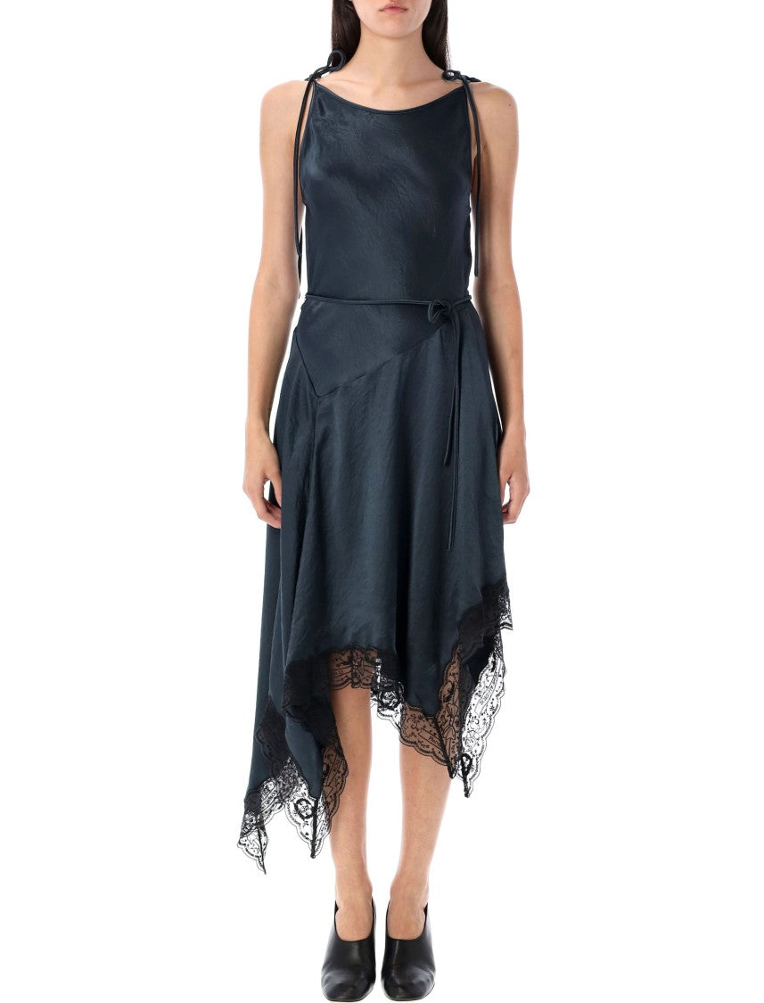 Acne Studios Satin Lace Midi Dress With Crinkle Finish