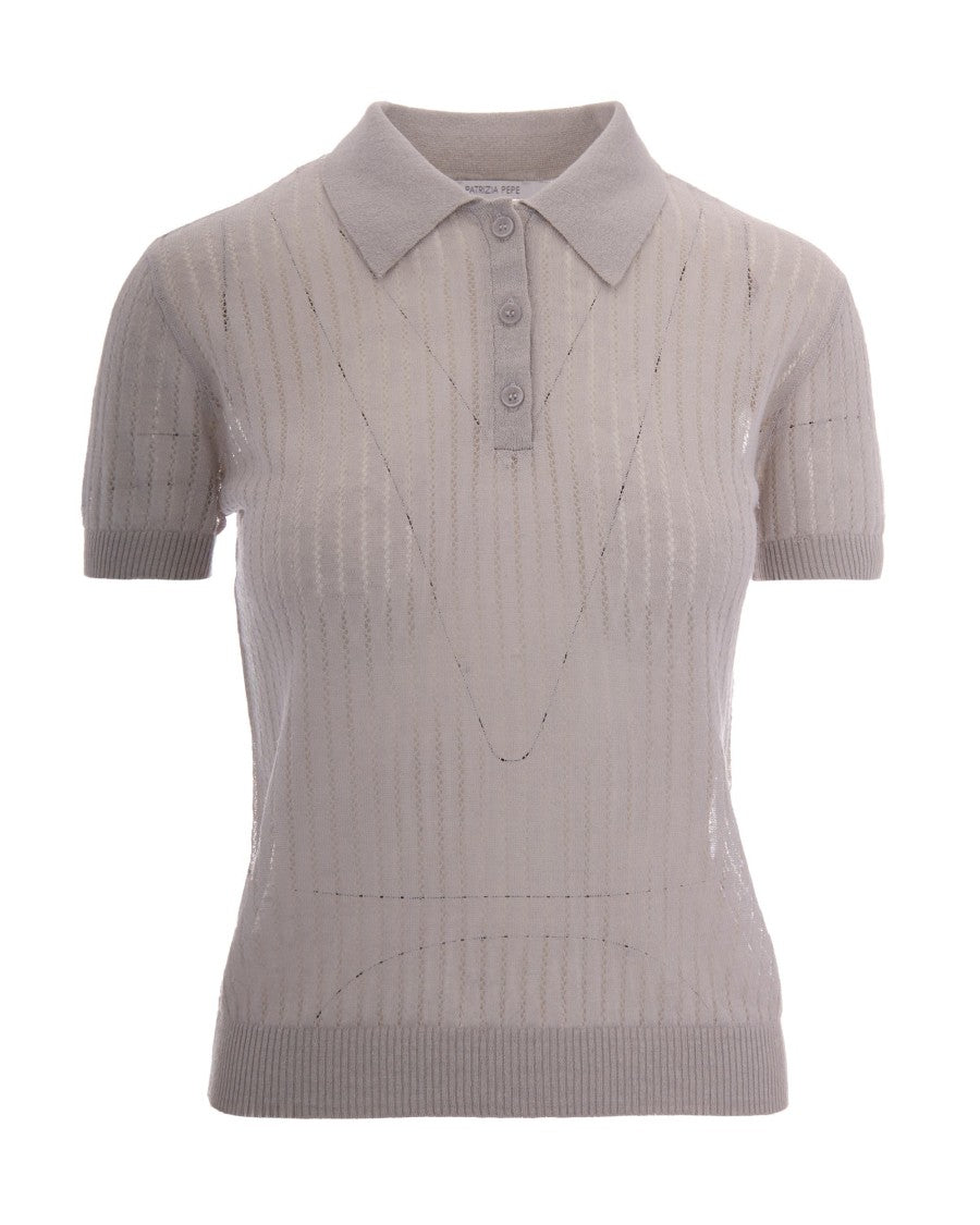 Patrizia Pepe Lightweight Jacquard Polo Shirt With Perforated Details