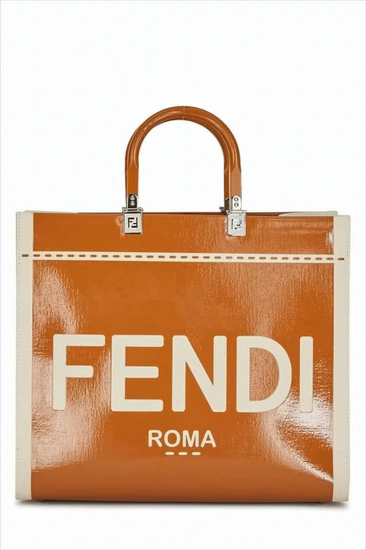 Fendi Glossy Orange Patent Leather Tote Bag