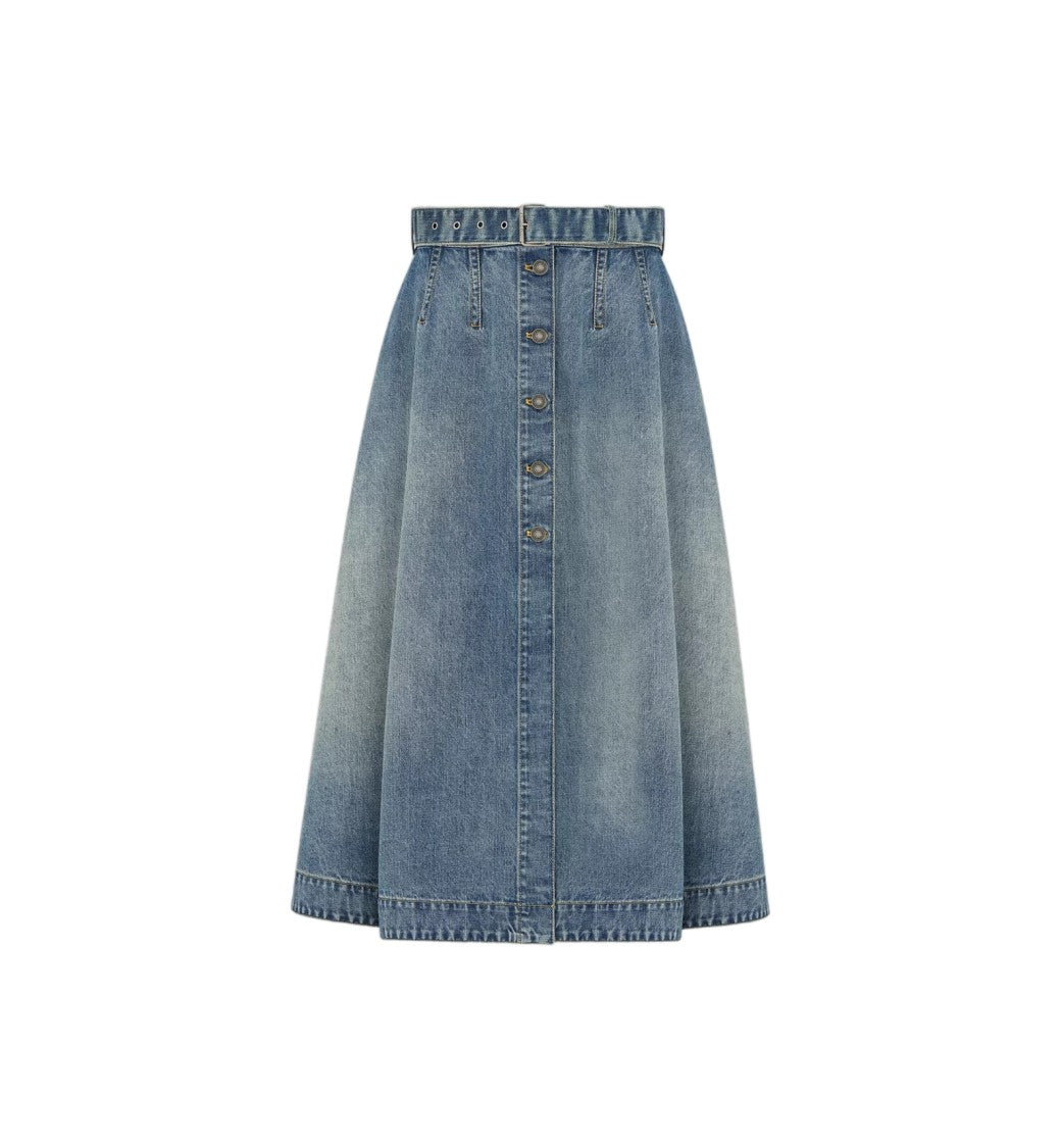 Christian Dior Flared Denim Button-Down Midi Skirt