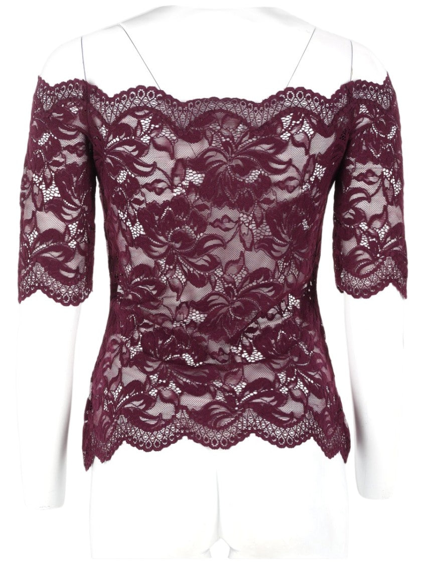 Rabanne Off-Shoulder Semi-Sheer Floral Lace Top