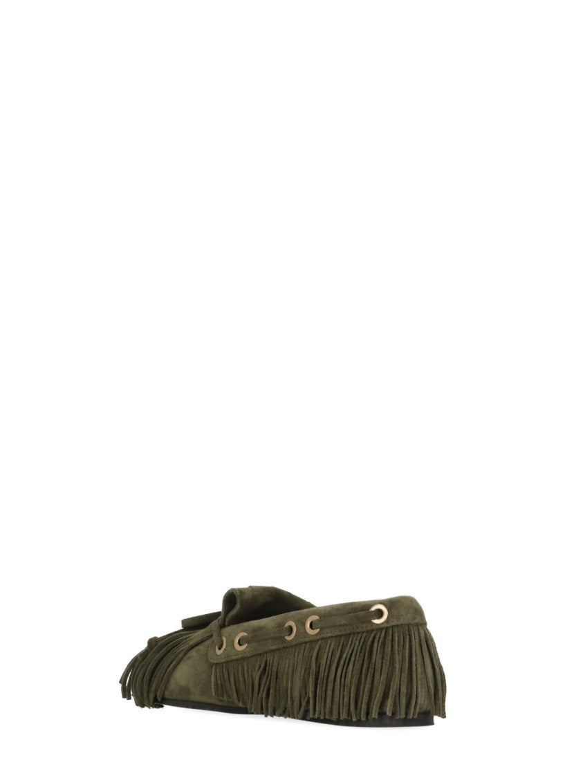 Etro Fringed Green Suede Moccasin With Bow