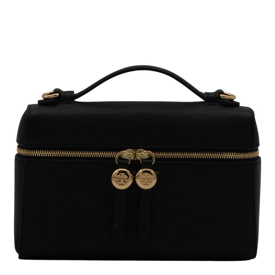 Tory Burch Structured Black Handbag With Gold-Tone Accents
