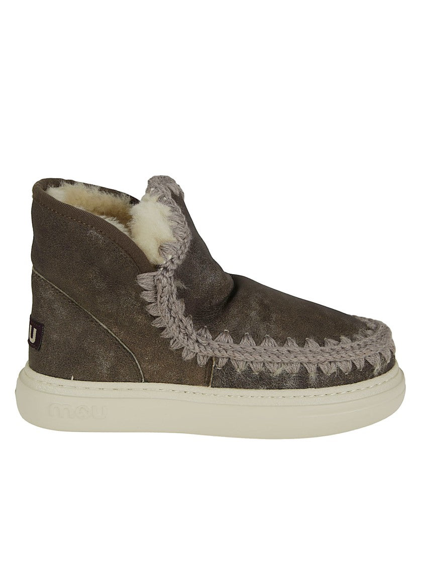 Mou Textured Suede-Like Ankle Boots With Plush Interior