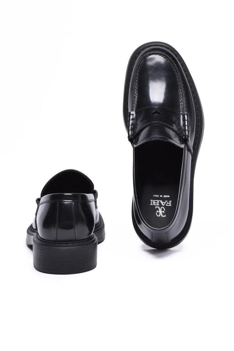 Fabi Black Polished Brushed Leather Loafers